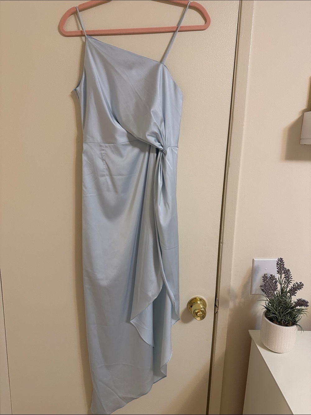 Aqua Baby Blue Asymmetric Draped Dress